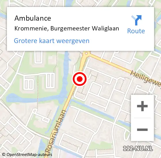 Locatie op kaart van de 112 melding: Ambulance Krommenie, Burgemeester Waliglaan op 8 juli 2020 12:50