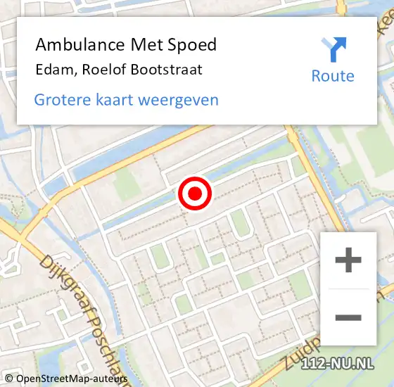 Locatie op kaart van de 112 melding: Ambulance Met Spoed Naar Edam, Roelof Bootstraat op 8 juli 2020 12:51