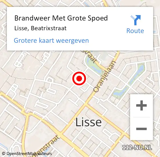 Locatie op kaart van de 112 melding: Brandweer Met Grote Spoed Naar Lisse, Beatrixstraat op 8 juli 2020 13:51