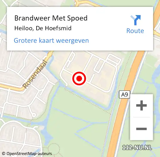 Locatie op kaart van de 112 melding: Brandweer Met Spoed Naar Heiloo, De Hoefsmid op 8 juli 2020 13:52