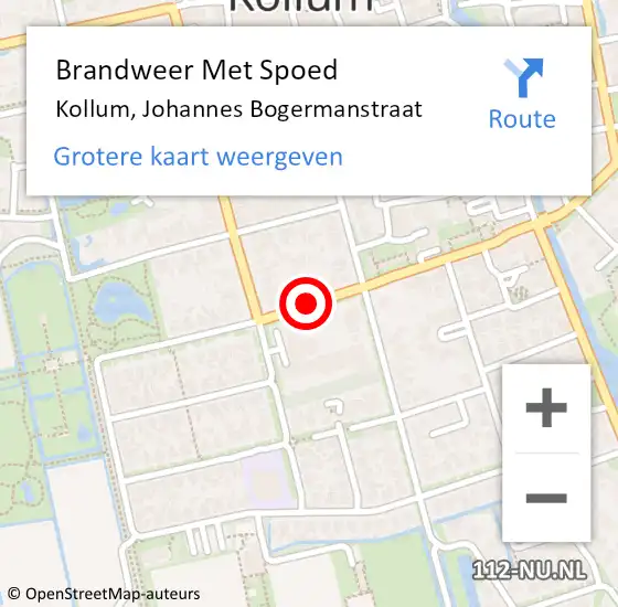 Locatie op kaart van de 112 melding: Brandweer Met Spoed Naar Kollum, Johannes Bogermanstraat op 8 juli 2020 13:53