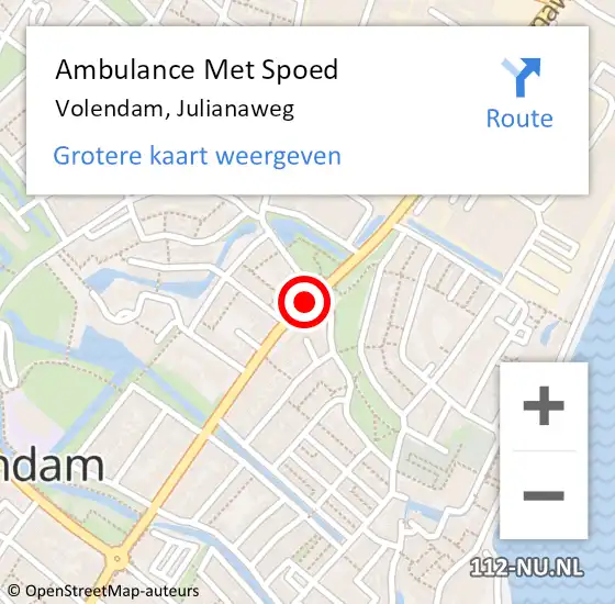 Locatie op kaart van de 112 melding: Ambulance Met Spoed Naar Volendam, Julianaweg op 8 juli 2020 14:05