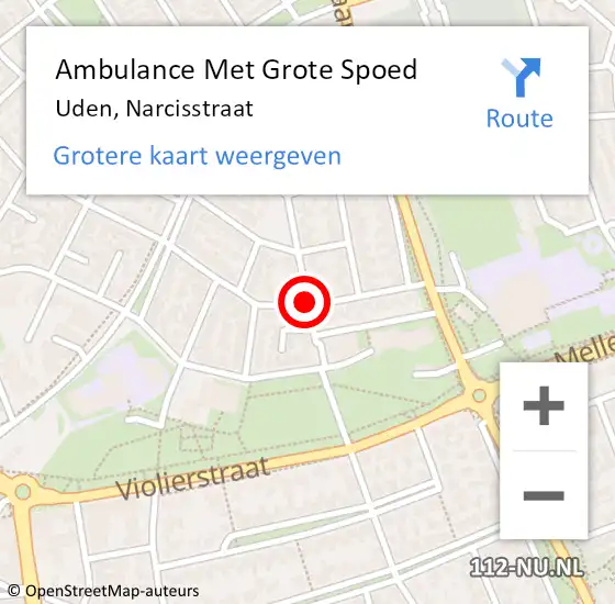 Locatie op kaart van de 112 melding: Ambulance Met Grote Spoed Naar Uden, Narcisstraat op 8 juli 2020 14:20