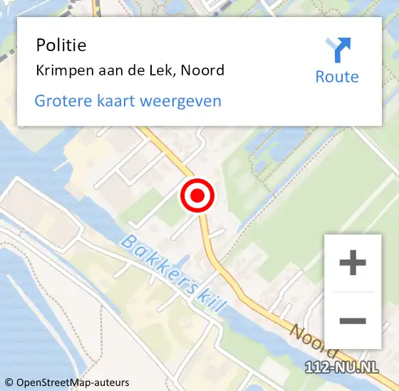 Locatie op kaart van de 112 melding: Politie Krimpen aan de Lek, Noord op 8 juli 2020 14:25