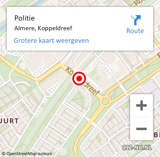 Locatie op kaart van de 112 melding: Politie Almere, Koppeldreef op 8 juli 2020 14:59