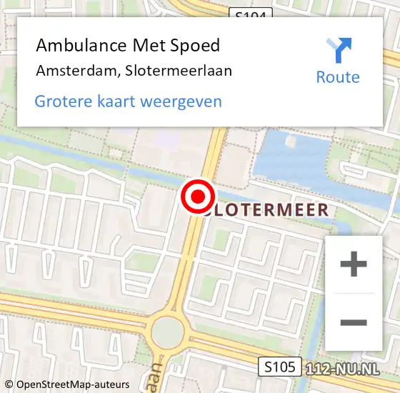 Locatie op kaart van de 112 melding: Ambulance Met Spoed Naar Amsterdam, Slotermeerlaan op 8 juli 2020 15:43