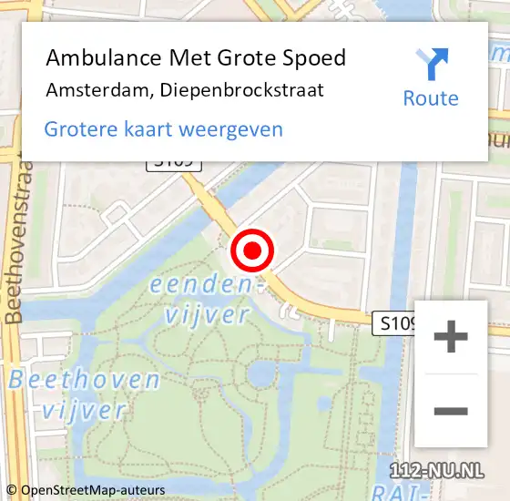 Locatie op kaart van de 112 melding: Ambulance Met Grote Spoed Naar Amsterdam, Diepenbrockstraat op 8 juli 2020 16:09