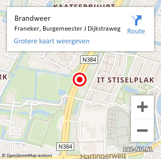 Locatie op kaart van de 112 melding: Brandweer Franeker, Burgemeester J Dijkstraweg op 8 juli 2020 17:10