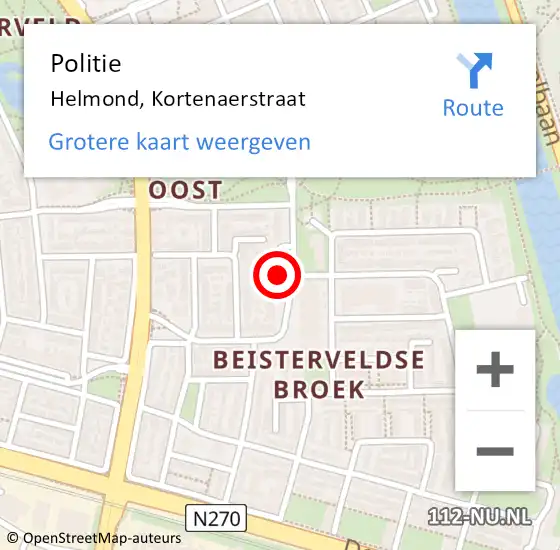 Locatie op kaart van de 112 melding: Politie Helmond, Kortenaerstraat op 8 juli 2020 17:42