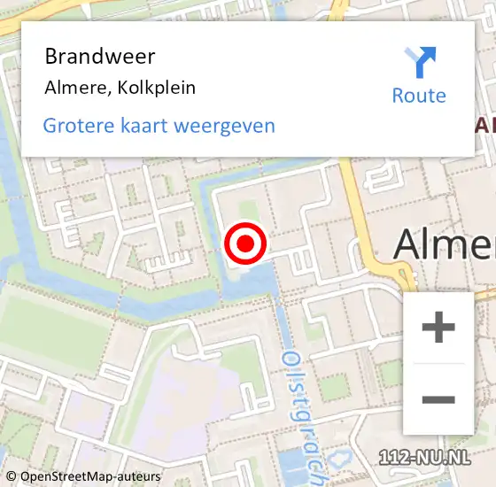 Locatie op kaart van de 112 melding: Brandweer Almere, Kolkplein op 8 juli 2020 17:43