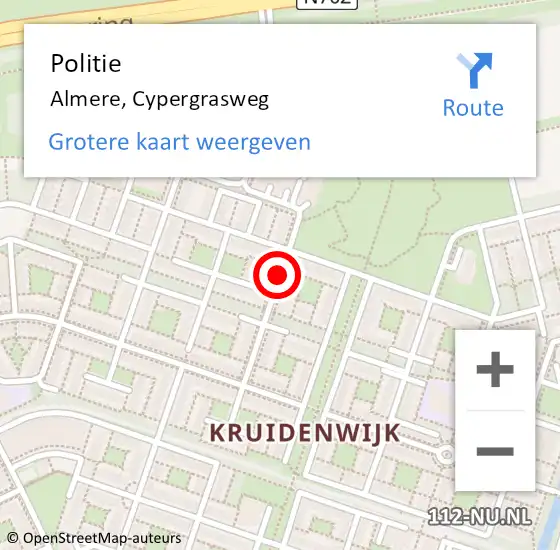 Locatie op kaart van de 112 melding: Politie Almere, Cypergrasweg op 8 juli 2020 19:07