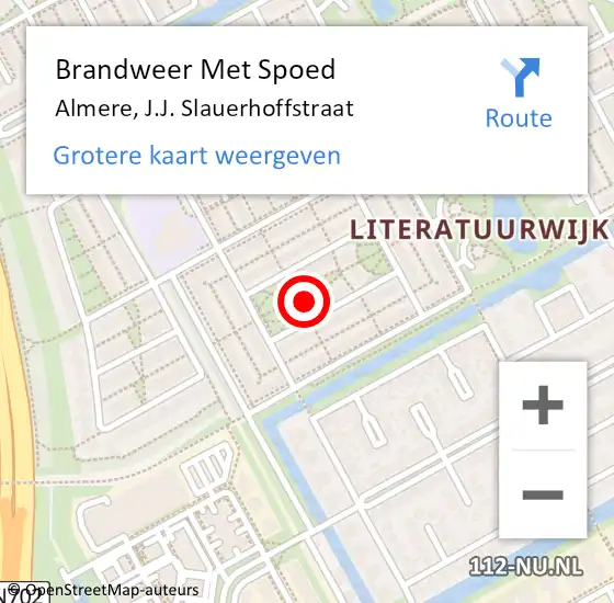 Locatie op kaart van de 112 melding: Brandweer Met Spoed Naar Almere, J.J. Slauerhoffstraat op 8 juli 2020 19:22