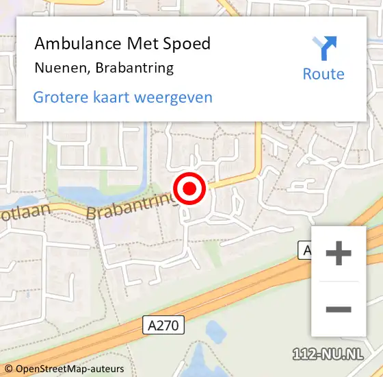 Locatie op kaart van de 112 melding: Ambulance Met Spoed Naar Nuenen, Brabantring op 8 juli 2020 19:49