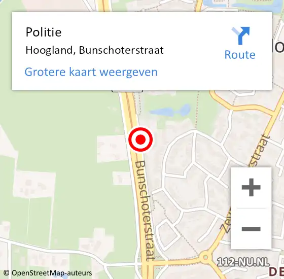 Locatie op kaart van de 112 melding: Politie Hoogland, Bunschoterstraat op 8 juli 2020 20:55