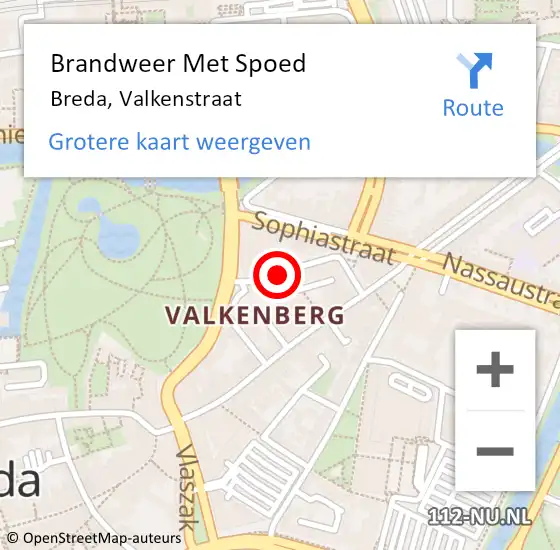 Locatie op kaart van de 112 melding: Brandweer Met Spoed Naar Breda, Valkenstraat op 8 juli 2020 23:48