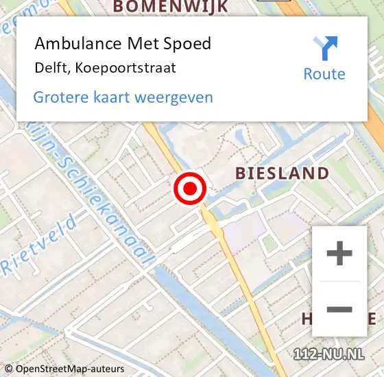 Locatie op kaart van de 112 melding: Ambulance Met Spoed Naar Delft, Koepoortstraat op 9 juli 2020 09:31