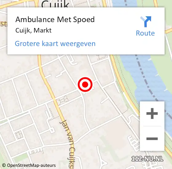 Locatie op kaart van de 112 melding: Ambulance Met Spoed Naar Cuijk, Markt op 9 juli 2020 09:49