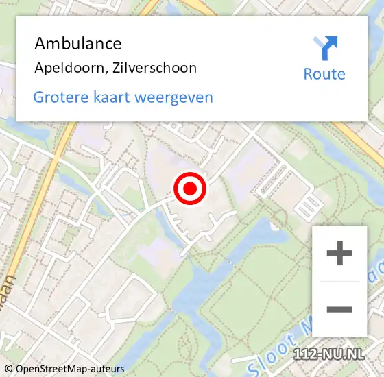 Locatie op kaart van de 112 melding: Ambulance Apeldoorn, Zilverschoon op 9 juli 2020 10:41