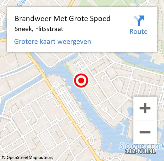 Locatie op kaart van de 112 melding: Brandweer Met Grote Spoed Naar Sneek, Flitsstraat op 9 juli 2020 11:31