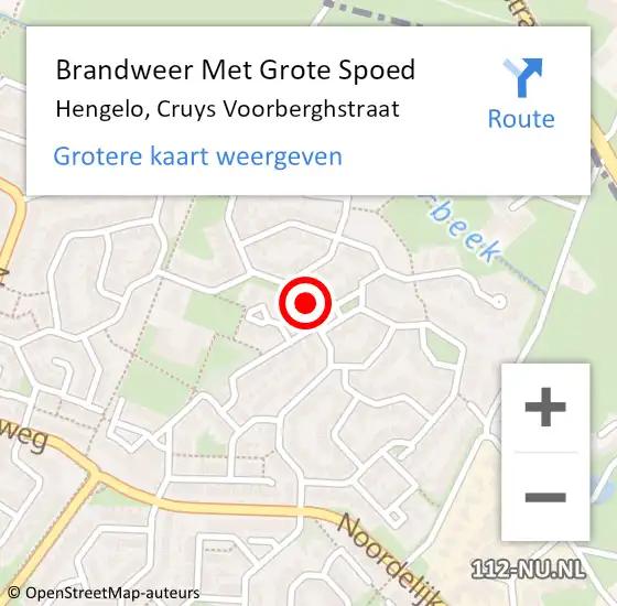 Locatie op kaart van de 112 melding: Brandweer Met Grote Spoed Naar Hengelo, Cruys Voorberghstraat op 9 juli 2020 13:11