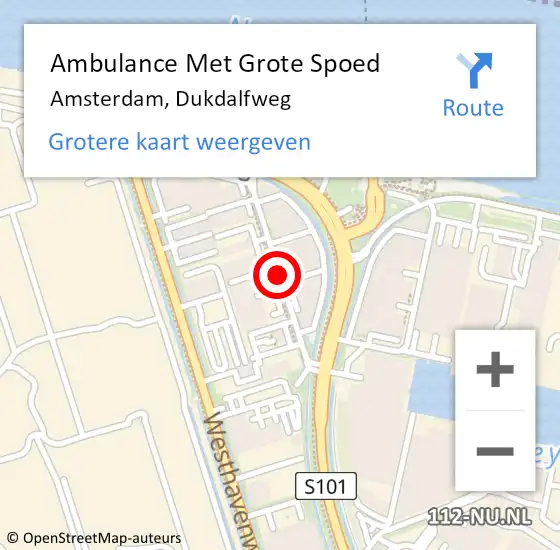 Locatie op kaart van de 112 melding: Ambulance Met Grote Spoed Naar Amsterdam, Dukdalfweg op 9 juli 2020 14:54