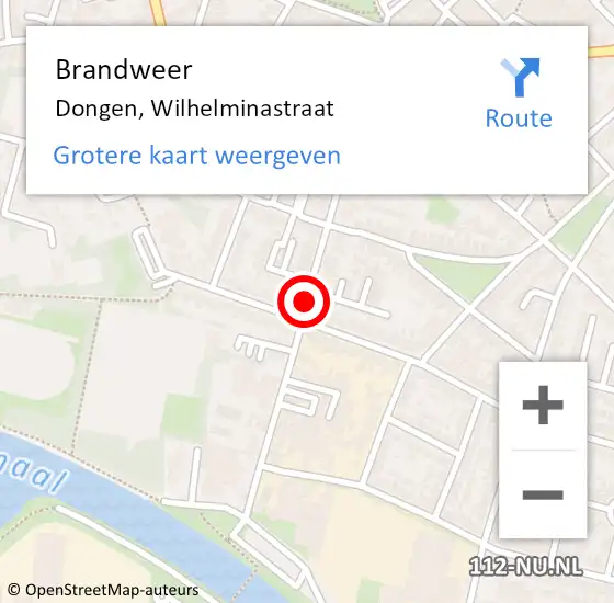 Locatie op kaart van de 112 melding: Brandweer Dongen, Wilhelminastraat op 9 juli 2020 14:57