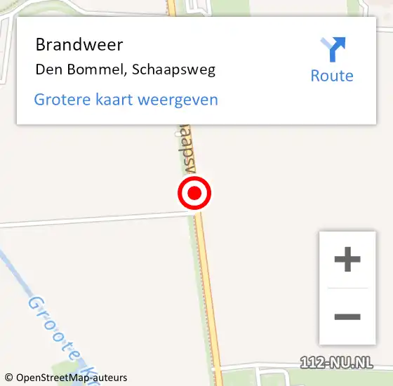 Locatie op kaart van de 112 melding: Brandweer Den Bommel, Schaapsweg op 9 juli 2020 15:18