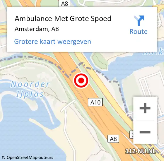 Locatie op kaart van de 112 melding: Ambulance Met Grote Spoed Naar Amsterdam, A8 Li op 9 juli 2020 15:43