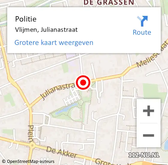 Locatie op kaart van de 112 melding: Politie Vlijmen, Julianastraat op 9 juli 2020 16:58
