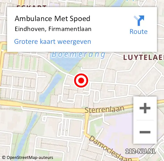 Locatie op kaart van de 112 melding: Ambulance Met Spoed Naar Eindhoven, Firmamentlaan op 9 juli 2020 19:07