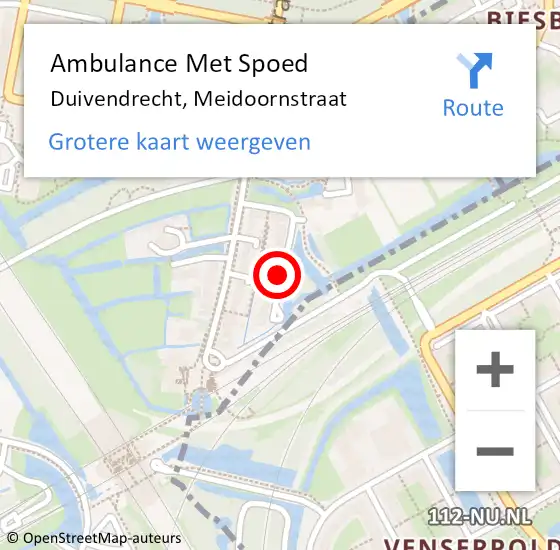 Locatie op kaart van de 112 melding: Ambulance Met Spoed Naar Duivendrecht, Meidoornstraat op 9 juli 2020 19:16