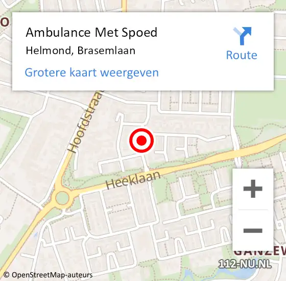 Locatie op kaart van de 112 melding: Ambulance Met Spoed Naar Helmond, Brasemlaan op 9 juli 2020 19:32