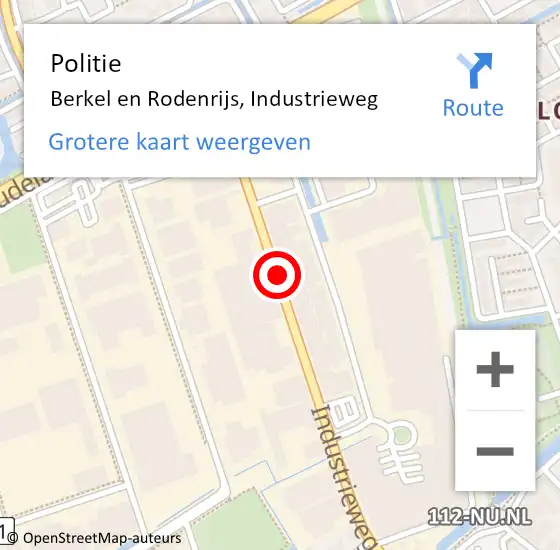 Locatie op kaart van de 112 melding: Politie Berkel en Rodenrijs, Industrieweg op 9 juli 2020 20:39