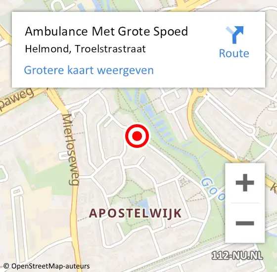 Locatie op kaart van de 112 melding: Ambulance Met Grote Spoed Naar Helmond, Troelstrastraat op 9 juli 2020 21:05