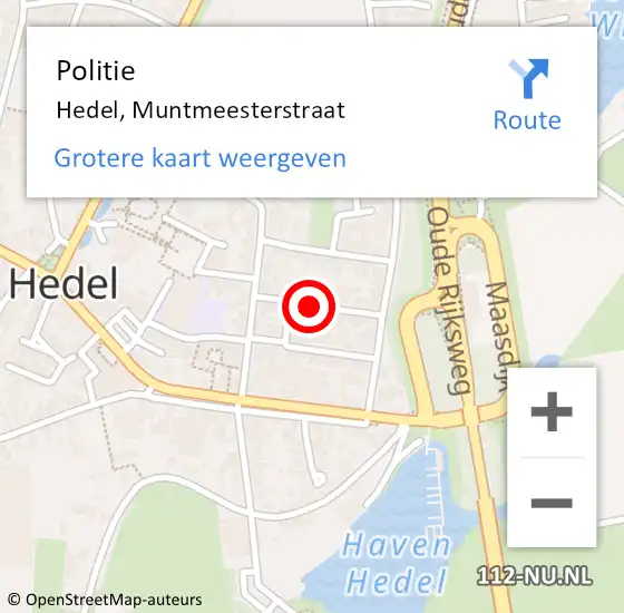 Locatie op kaart van de 112 melding: Politie Hedel, Muntmeesterstraat op 10 juli 2020 00:19