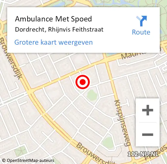 Locatie op kaart van de 112 melding: Ambulance Met Spoed Naar Dordrecht, Rhijnvis Feithstraat op 10 juli 2020 02:57