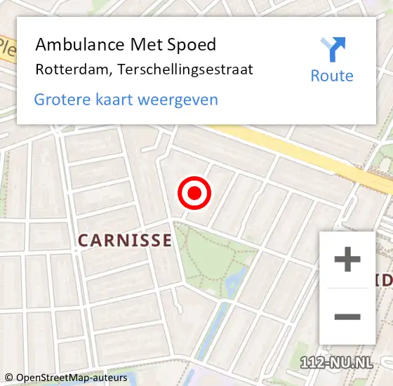 Locatie op kaart van de 112 melding: Ambulance Met Spoed Naar Rotterdam, Terschellingsestraat op 10 juli 2020 03:52