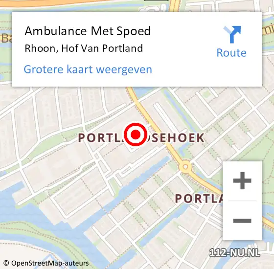 Locatie op kaart van de 112 melding: Ambulance Met Spoed Naar Rhoon, Hof Van Portland op 10 juli 2020 04:16