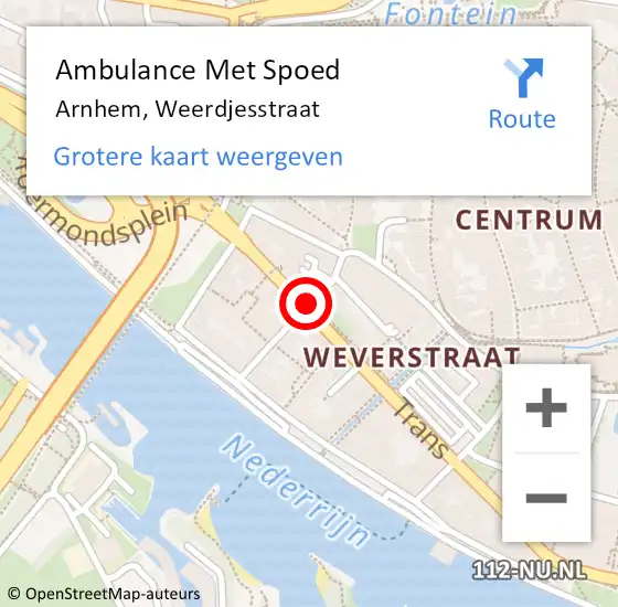 Locatie op kaart van de 112 melding: Ambulance Met Spoed Naar Arnhem, Weerdjesstraat op 10 juli 2020 07:21