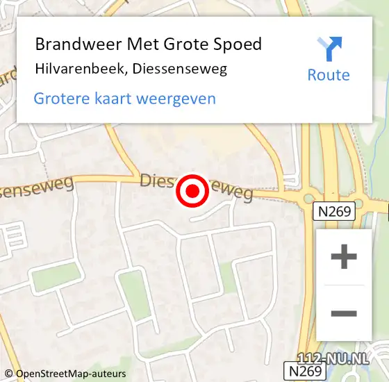 Locatie op kaart van de 112 melding: Brandweer Met Grote Spoed Naar Hilvarenbeek, Diessenseweg op 10 juli 2020 08:00