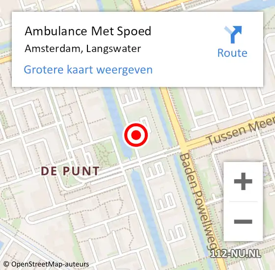 Locatie op kaart van de 112 melding: Ambulance Met Spoed Naar Amsterdam, Langswater op 10 juli 2020 09:14