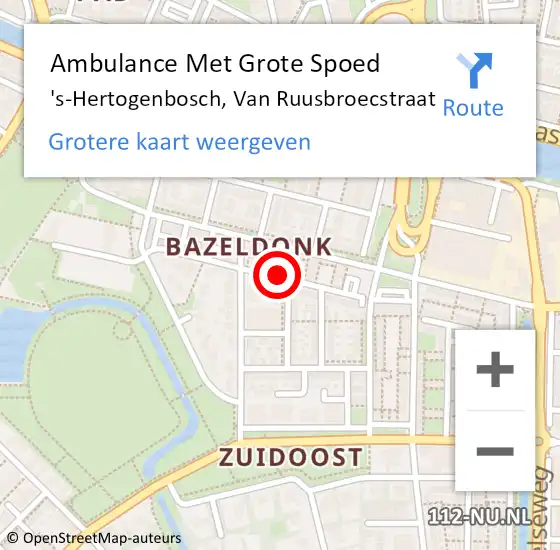 Locatie op kaart van de 112 melding: Ambulance Met Grote Spoed Naar 's-Hertogenbosch, Van Ruusbroecstraat op 10 juli 2020 09:48