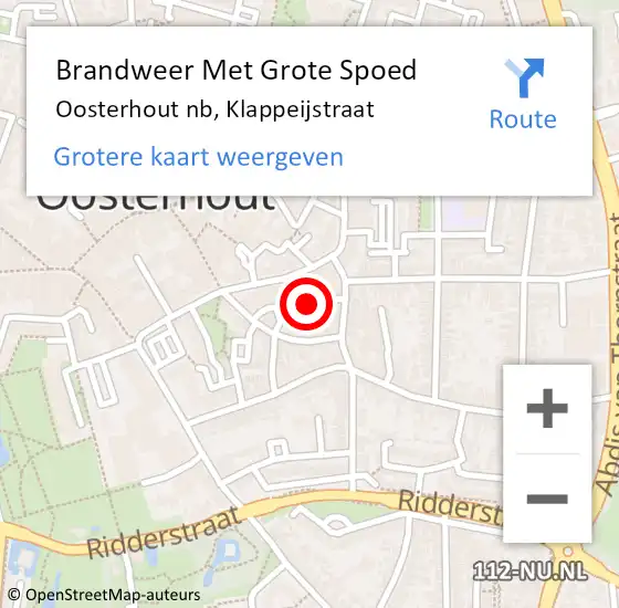 Locatie op kaart van de 112 melding: Brandweer Met Grote Spoed Naar Oosterhout nb, Klappeijstraat op 10 juli 2020 10:44