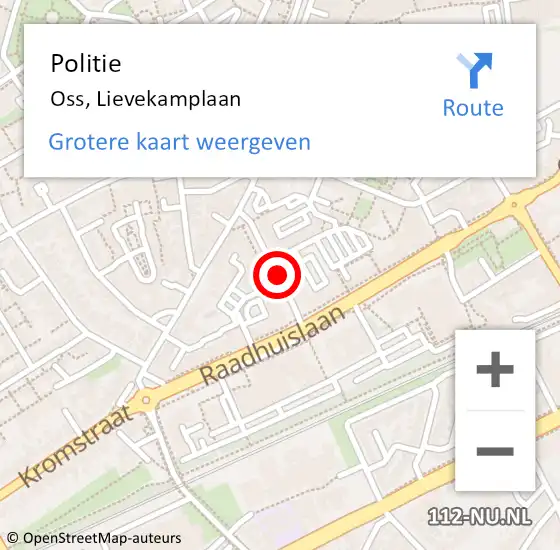 Locatie op kaart van de 112 melding: Politie Oss, Lievekamplaan op 10 juli 2020 11:01