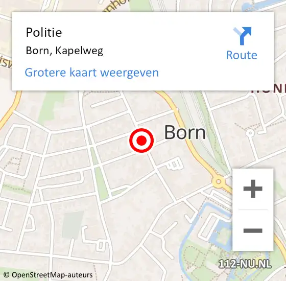 Locatie op kaart van de 112 melding: Politie Born, Kapelweg op 10 juli 2020 13:05