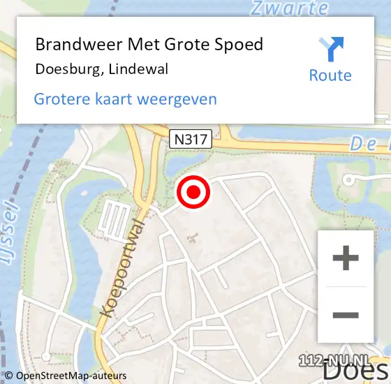 Locatie op kaart van de 112 melding: Brandweer Met Grote Spoed Naar Doesburg, Lindewal op 10 juli 2020 14:34