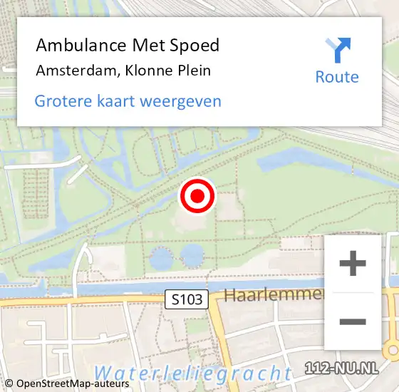 Locatie op kaart van de 112 melding: Ambulance Met Spoed Naar Amsterdam, Klonne Plein op 10 juli 2020 14:48