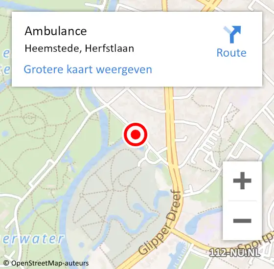 Locatie op kaart van de 112 melding: Ambulance Heemstede, Herfstlaan op 10 juli 2020 15:24