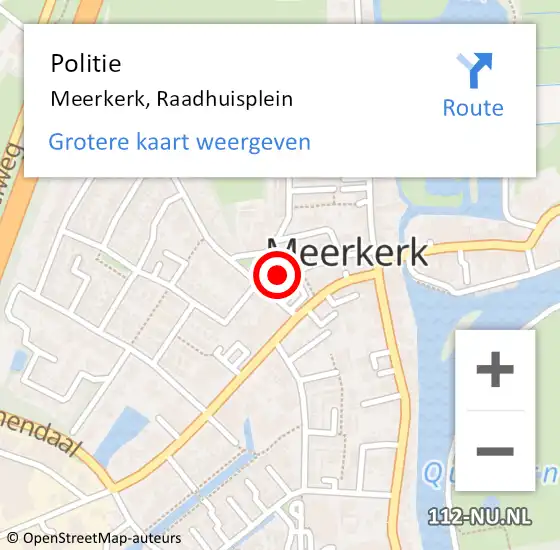 Locatie op kaart van de 112 melding: Politie Meerkerk, Raadhuisplein op 10 juli 2020 16:47