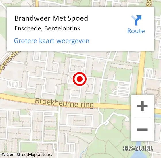 Locatie op kaart van de 112 melding: Brandweer Met Spoed Naar Enschede, Bentelobrink op 10 juli 2020 16:56
